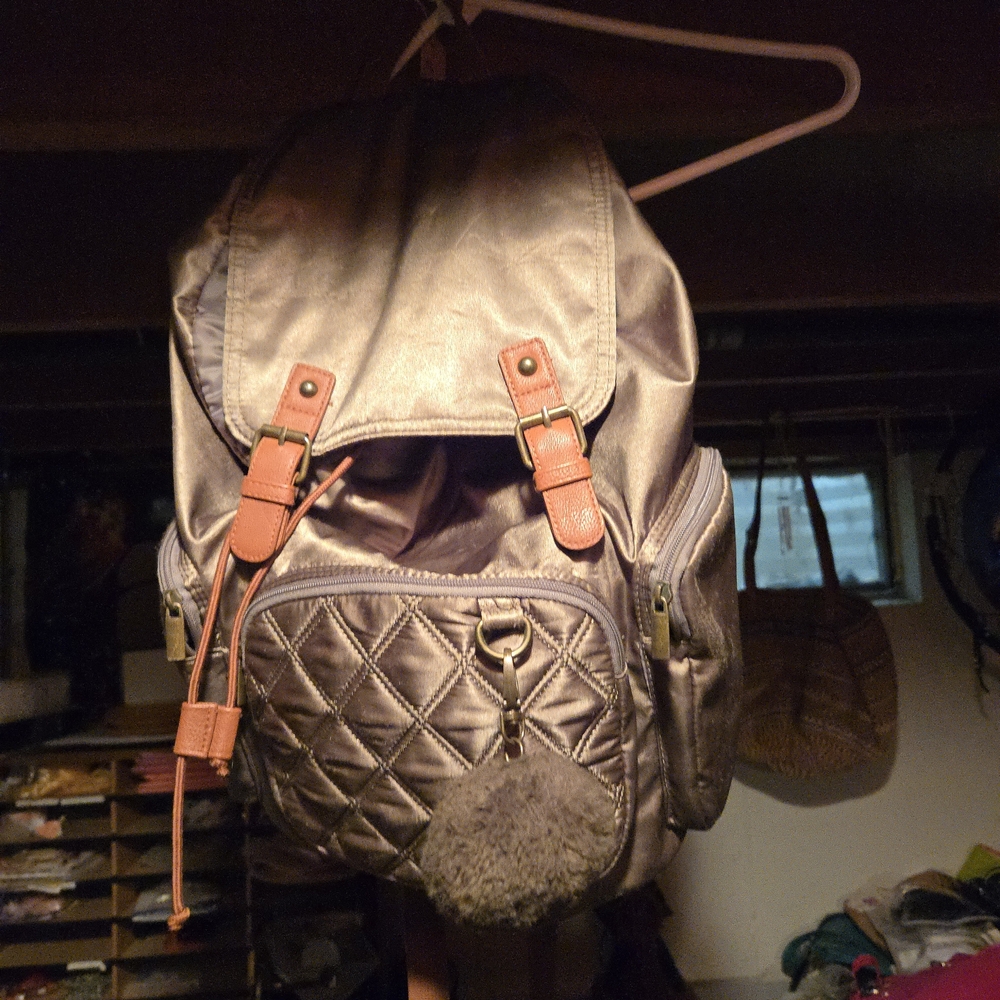 Source Unknown Quilted Backpack - Silver And Tan - image 3